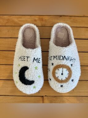 Cozy Meet Me at Midnight White Fuzzy Slippers